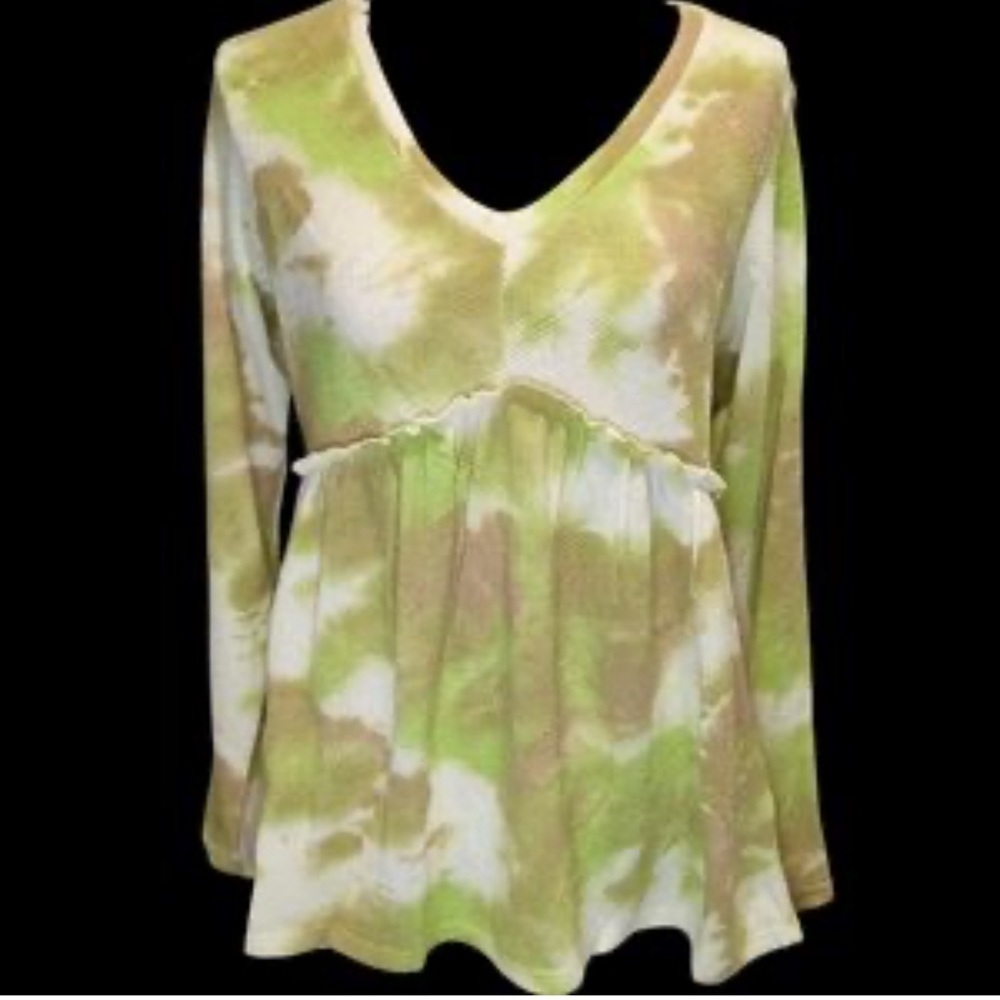 DAVI & DANI Tie-Dye Blouse - Green and Tan NWT